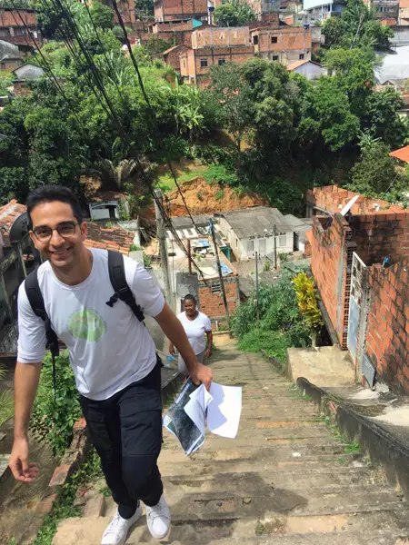 Hussein Khalil walking up a stair