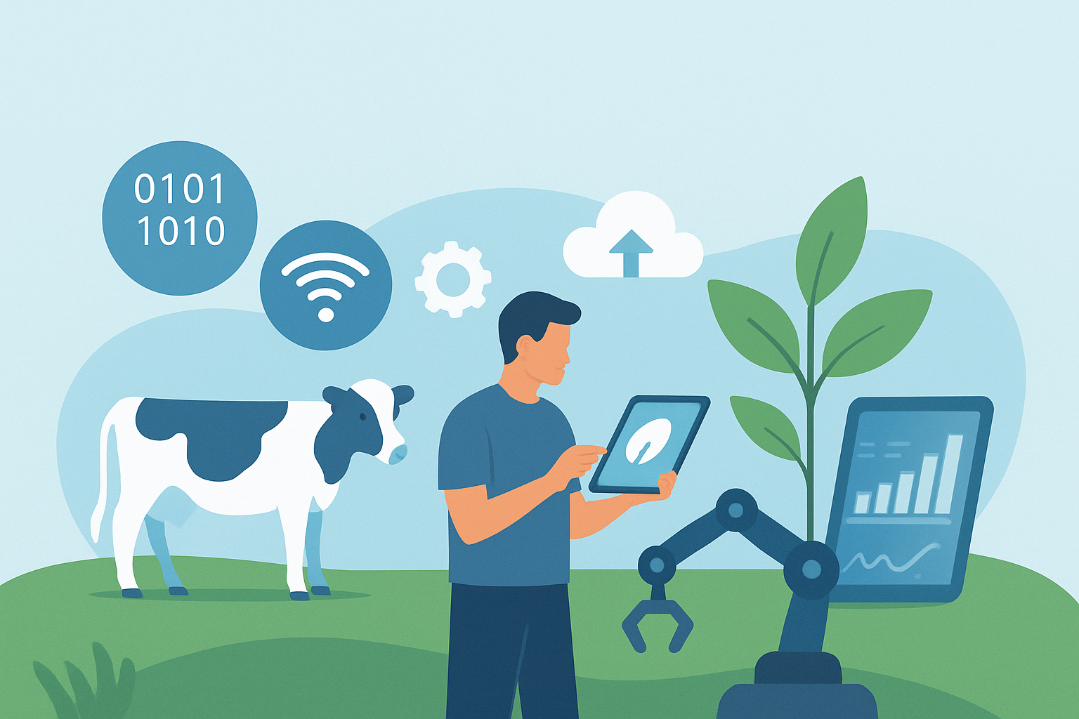 Image that combines technology and digitalization for animal and plant production