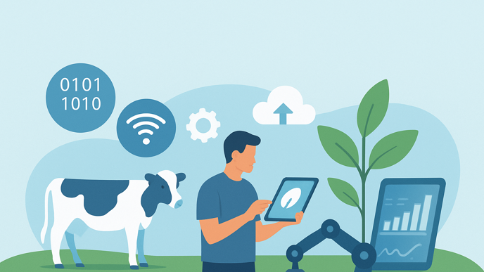 Image that combines technology and digitalization for animal and plant production