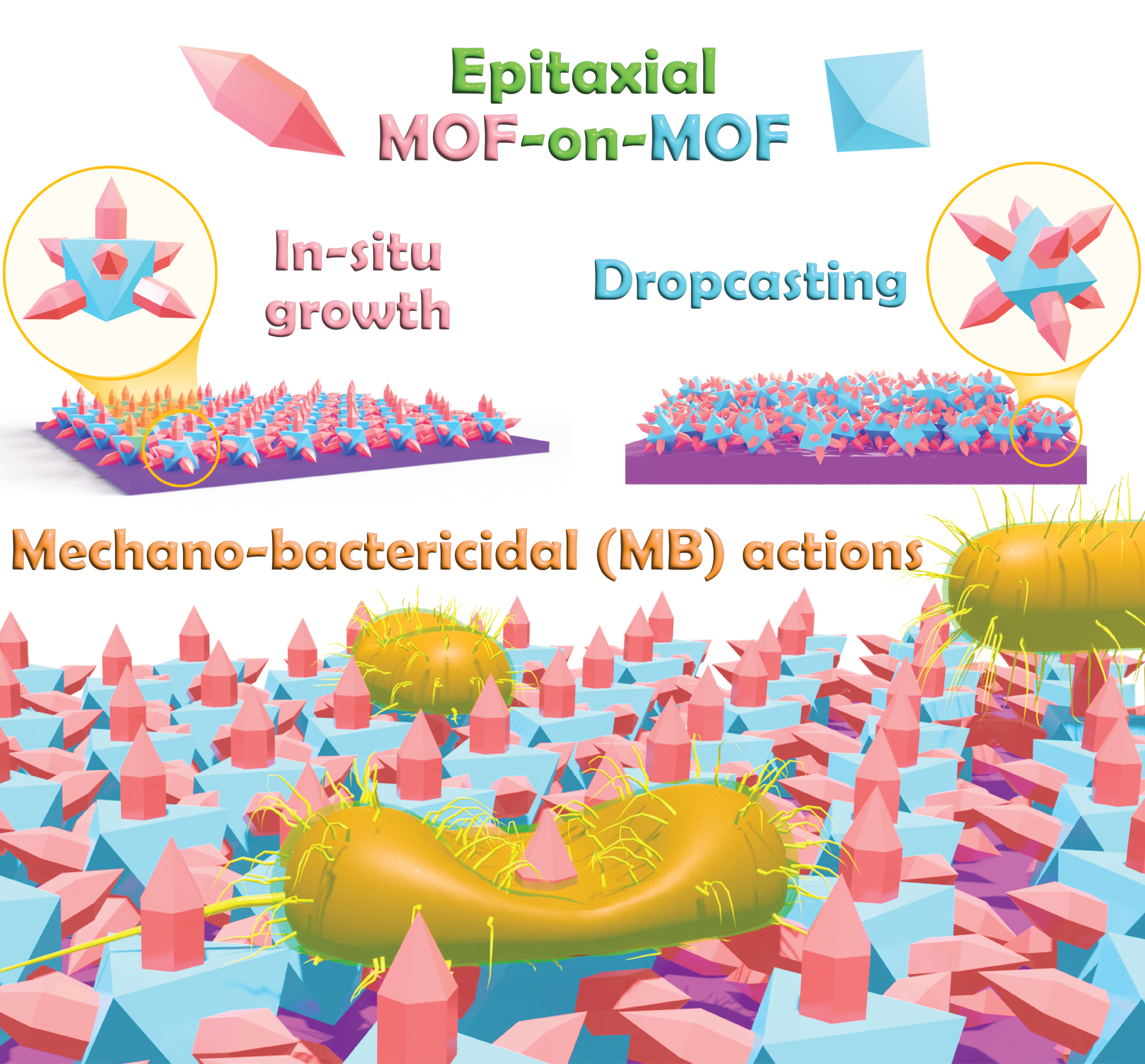 Illustration av MOF-på-MOF mekanobakteriedödande ytor