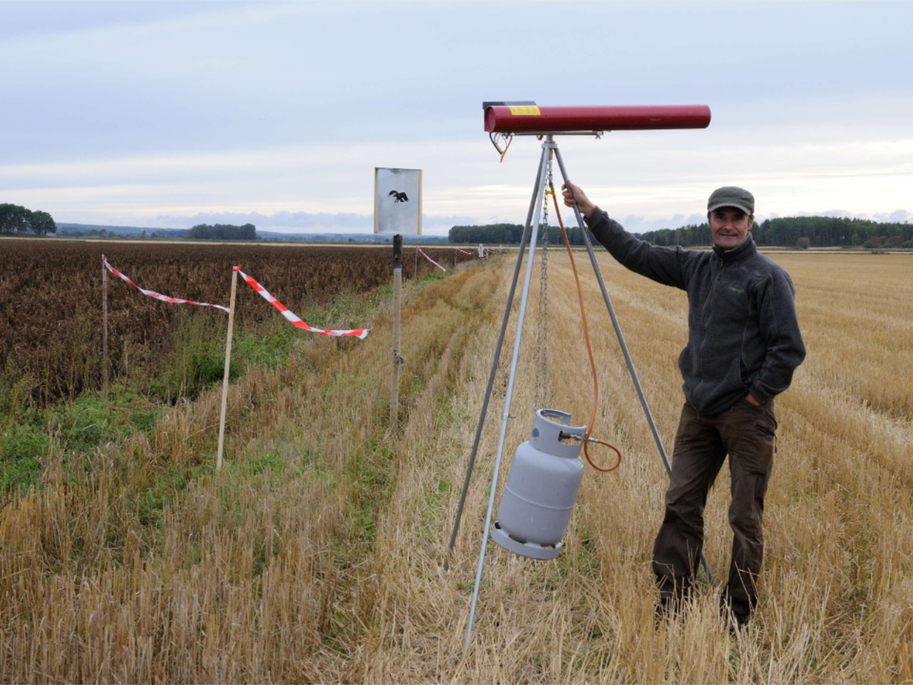 En man visar förebyggande åtgärder mot fågelskador