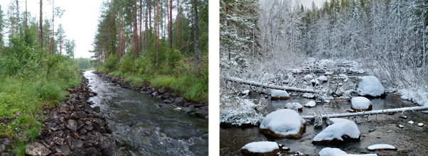 Watercourse beforre and after restoration. Photo collage.