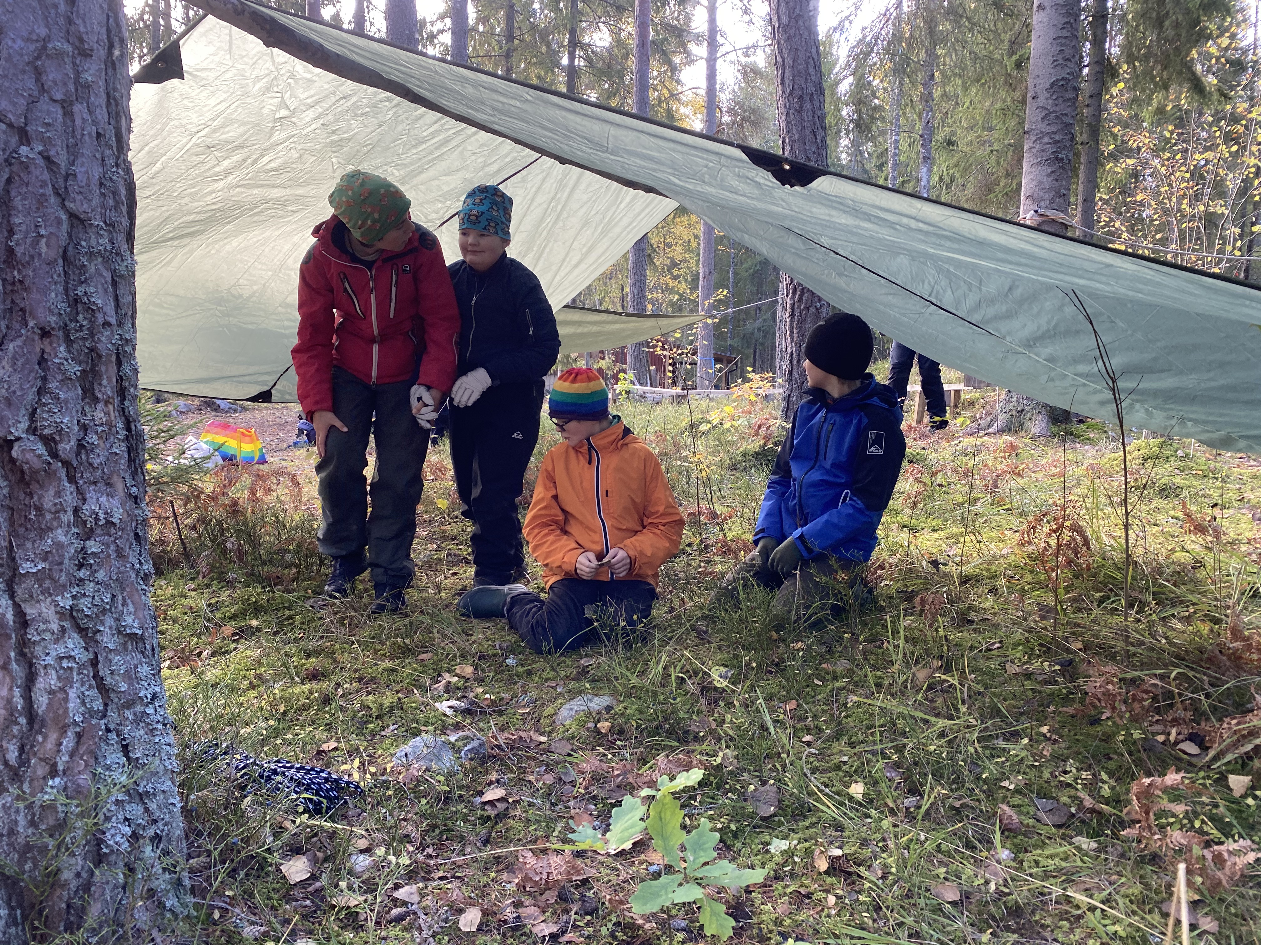 Ett vindskydd och personer vid det