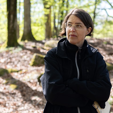 Woman in beech forest