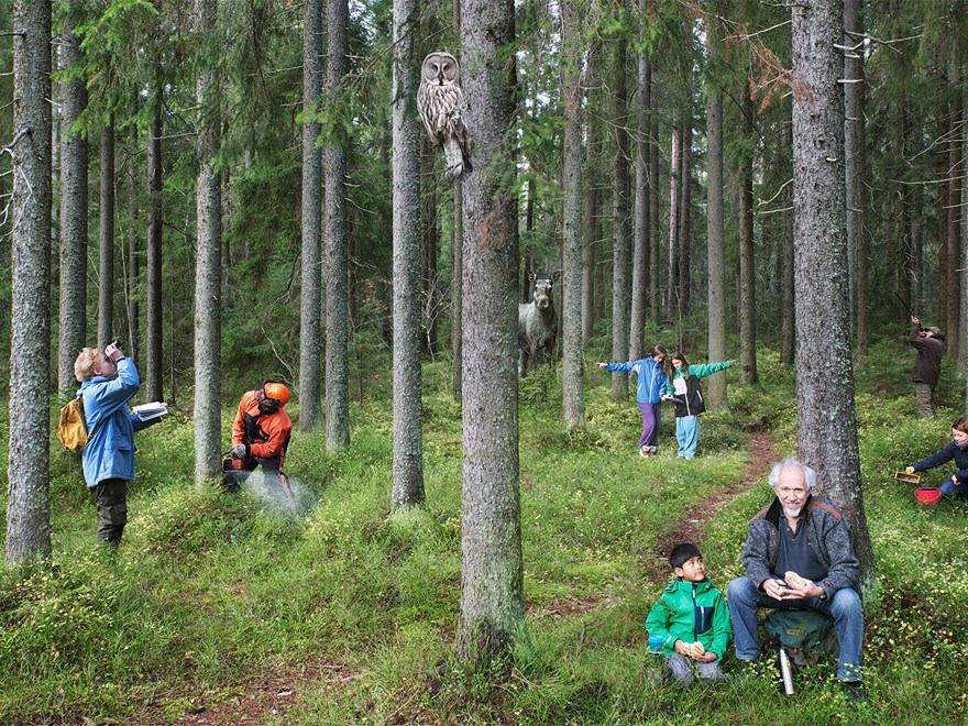 Personer som befinner sig i en skog