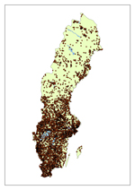 Varje punkt i kartan motsvarar en provplats inom ett recipientkontrollprogram. Källa MVM-miljödata. Bild: Emil Back, SLU 