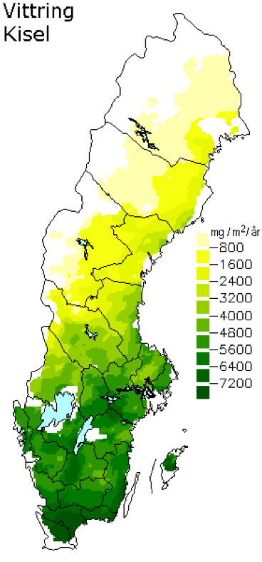 Färgglad karta över Sverige som visar årlig tillförsel av kisel genom kemisk vittring