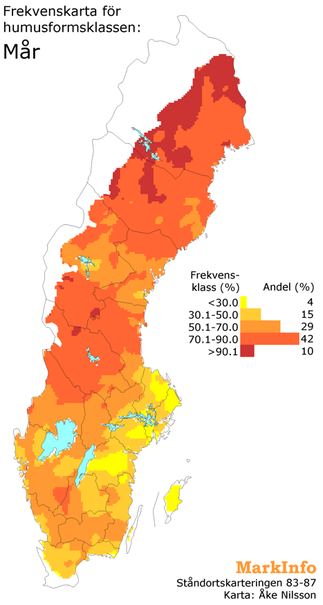 En Sverigekarta med markeringar i olika färger, illustration.