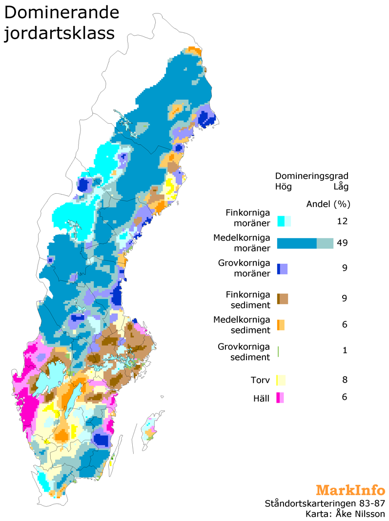 En Sverigekarta med markeringar i olika färger, illustration.