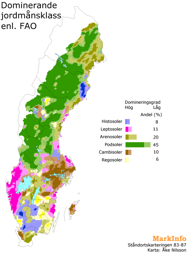 En Sverigekarta med markeringar i olika färger, illustration.