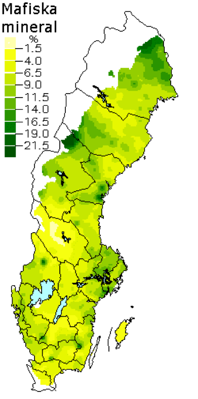 En Sverigekarta med markeringar i olika färger, illustration.