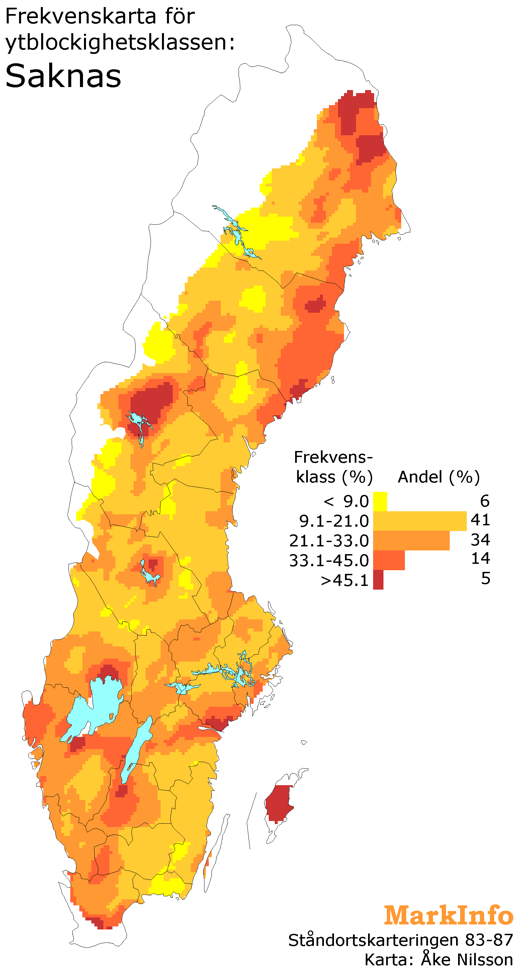 Frekvenskarta över där ytblockighetsklassen saknas