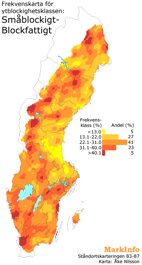 
Frekvenskarta av ytblockighetsklassen: småblockigt – blockfattigt