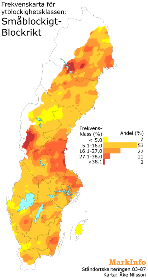 Frekvenskarta av ytblockighetsklassen: småblockigt – blockrikt