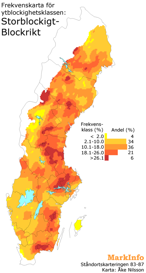 Frekvenskarta av ytblockighetsklassen: storblockigt – blockrikt