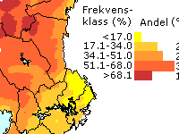 En Sverigekarta med markeringar i olika färger. illustration