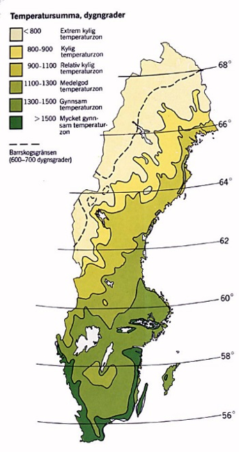 En Sverigekarta med markeringar i olika färger, illustration.