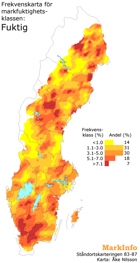 En Sverigekarta med markeringar i olika färger, illustration.