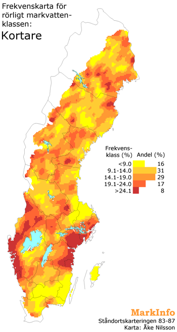 En Sverigekarta med markeringar i olika färger, illustration.