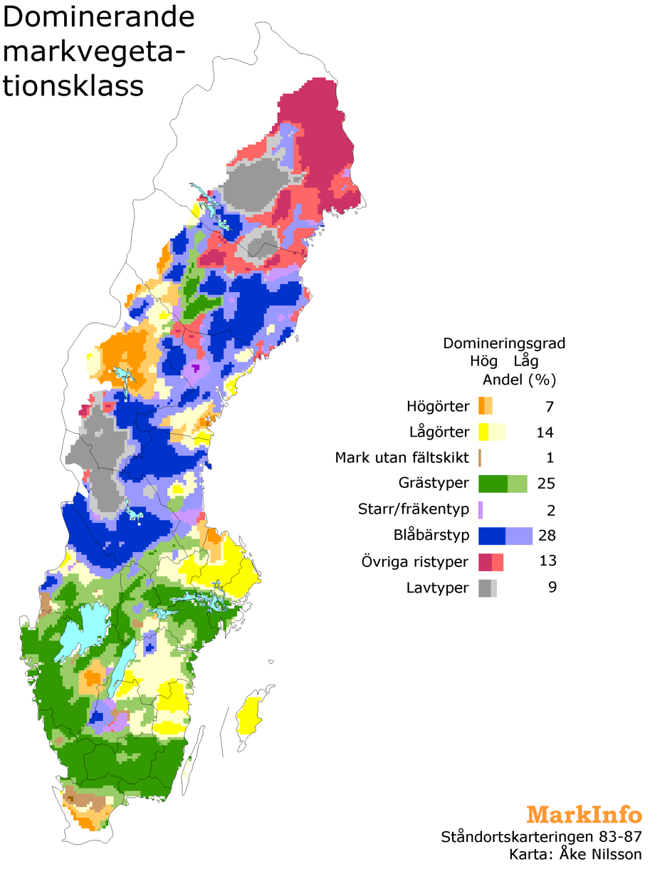 En Sverigekarta med markeringar i olika färger, illustration.