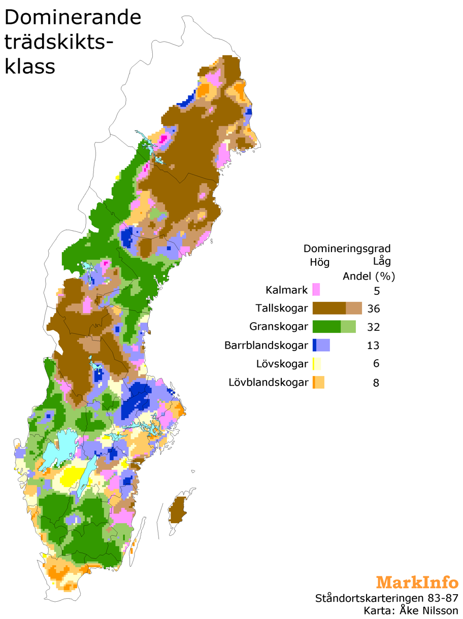 En Sverigekarta med markeringar i olika färger, illustration.