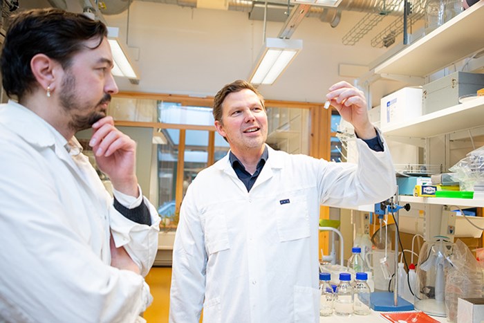 Johan Dicksved in the laboratory with his PhD student Pontus Gunnarsson
