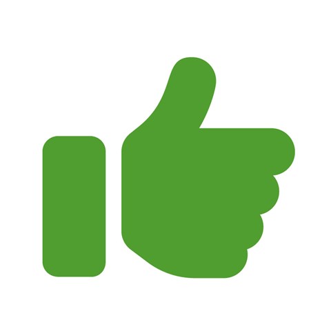 A green icon of a thumbs-up