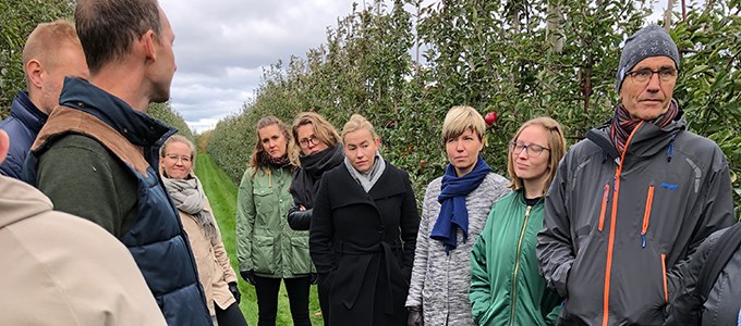 Doktoranderna och handledare i äppelplanteringen.