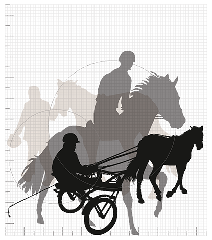 Travhäst, ryttare på häst, person som leder häst. Tredimensionell bild.