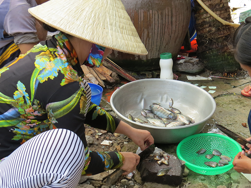 Family in Vietnam preparing food