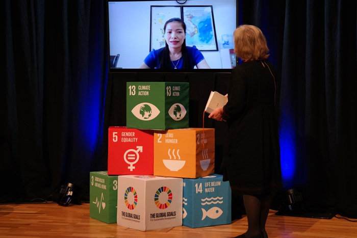Woman on screen