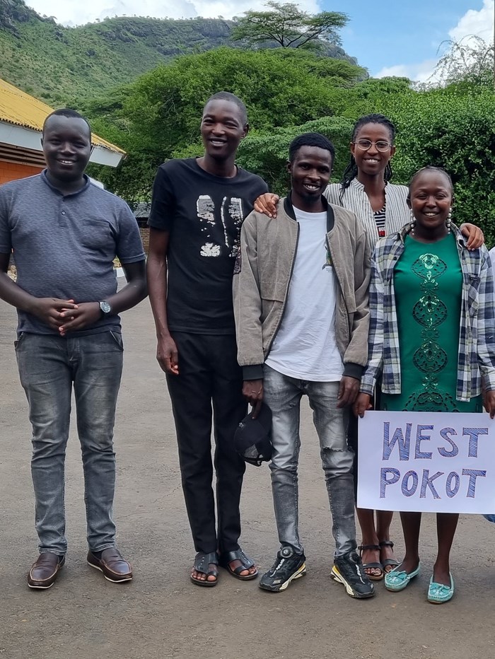 Three men and two women in Kenya prepared for conducting interviews in West Pokot.