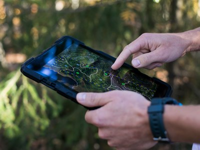 Tablet med digitalt skogsverkty