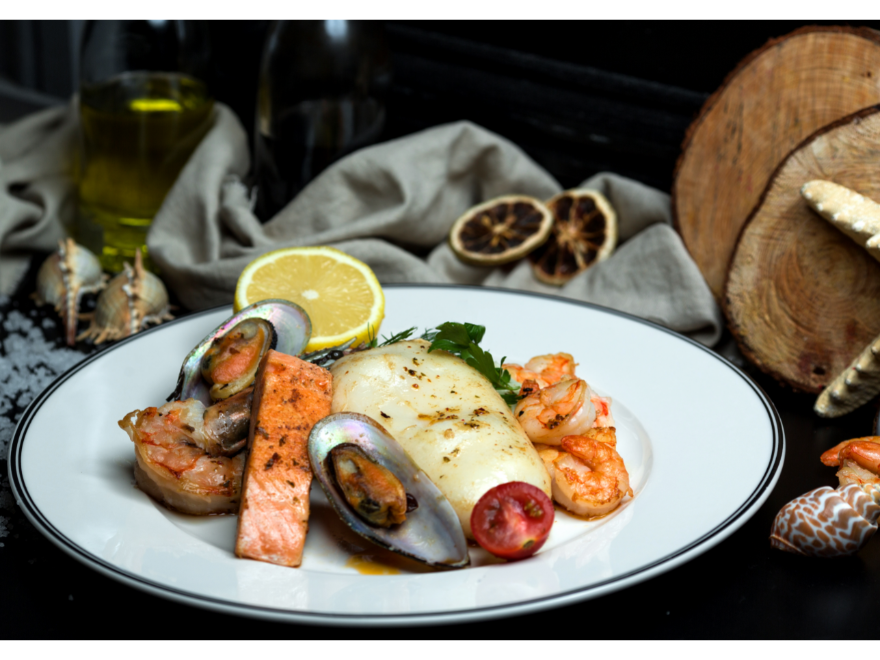 Sea food on a plate. Photo.