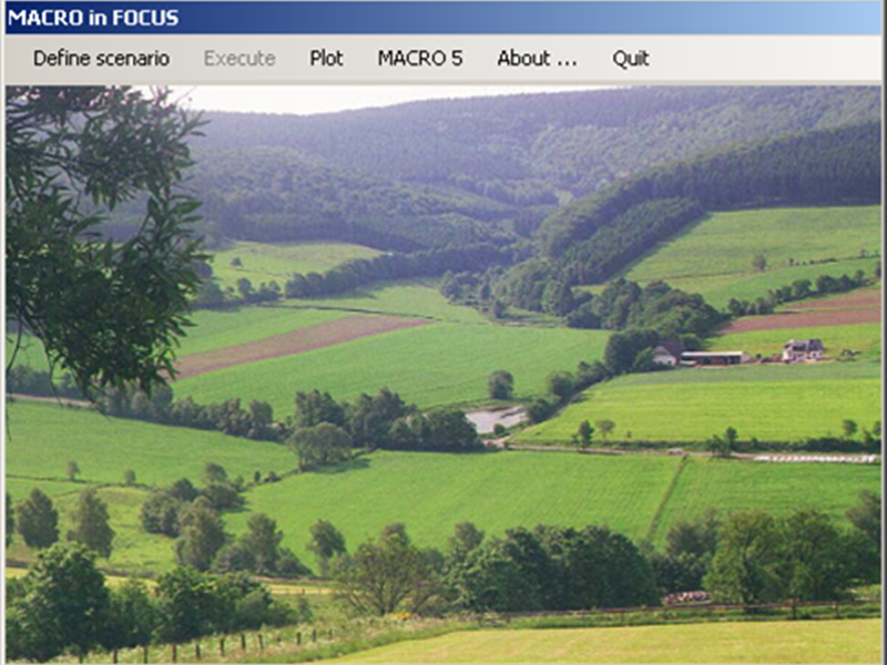 A window in a computer program, with a photo of an agricultural landscape in the background.