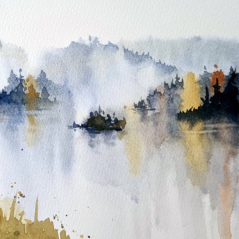 Illustration av sjö och speglingar. Ida Wendt.