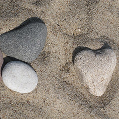 Stenar på en sandstrand. Foto.