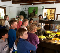 Skolelever i en restaurang eller matsal. Foto.