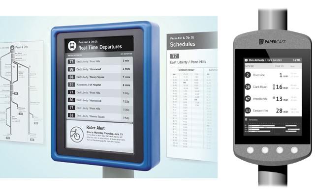Tidtabellsskyltar för kollektivtrafik med elektroniskt bläck och e-papper