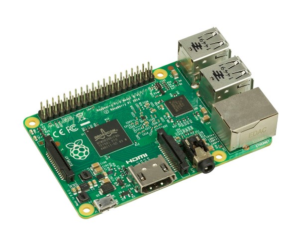 Enkortsdator av modell Raspberry Pi med uttag för bildskärm, internet, ljud med mera