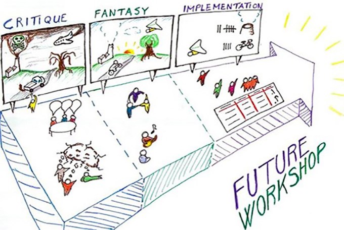 Model of future workshop. Illustration. 