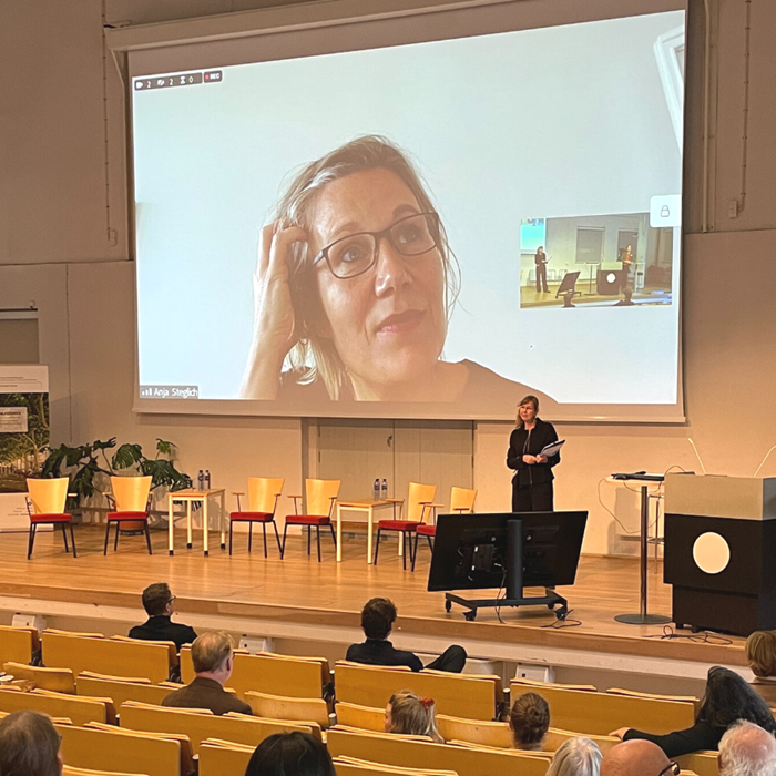 A woman on a screen.