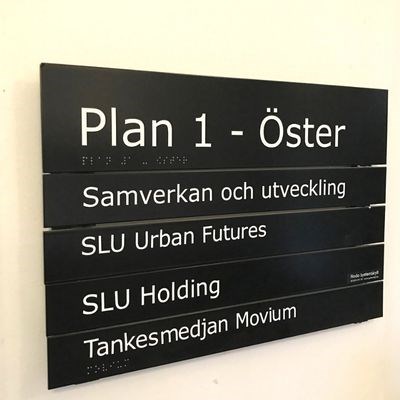 Sign with the words: Plan 1 - Öster.