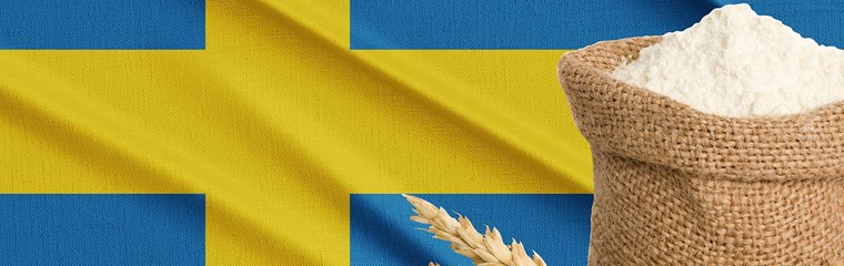 Sveriges flagga, mjöl och vete, fotocollage.