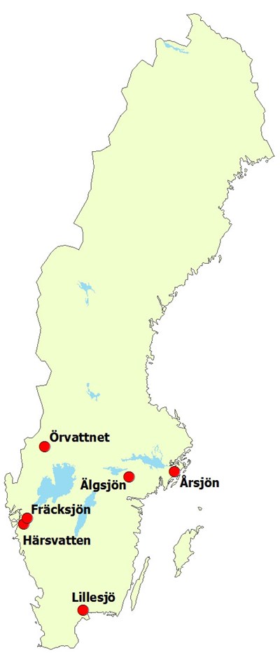 Referenssjöar. Sverigekarta.