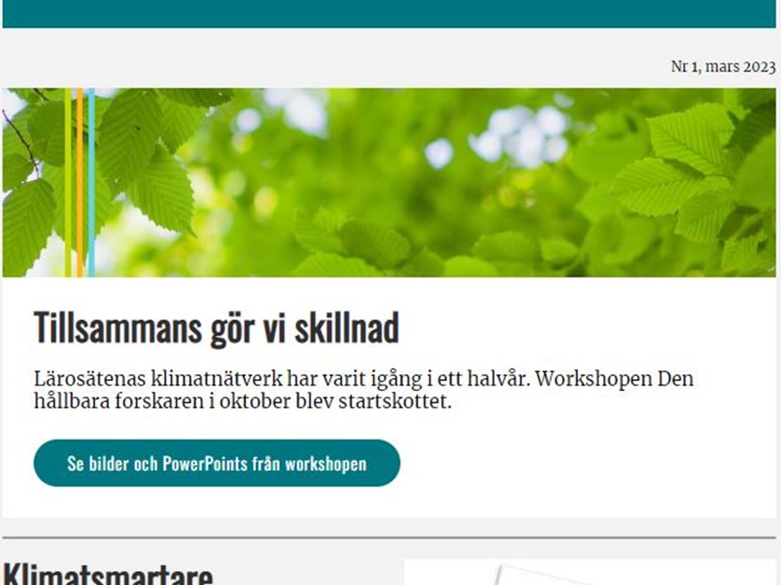 första sidan på nyhetsbrevet