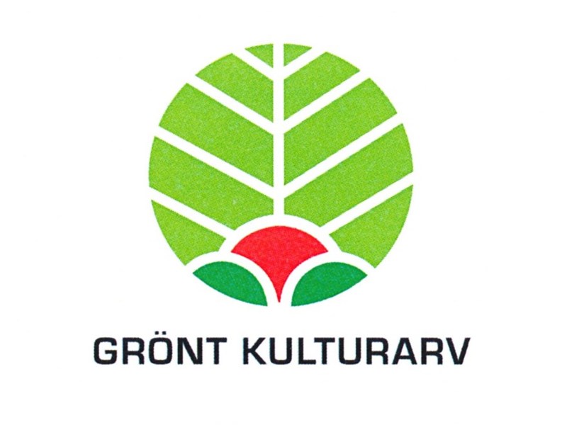 Grönt kulturarvs logotyp. Illustration i grönt, vitt och rött. 
