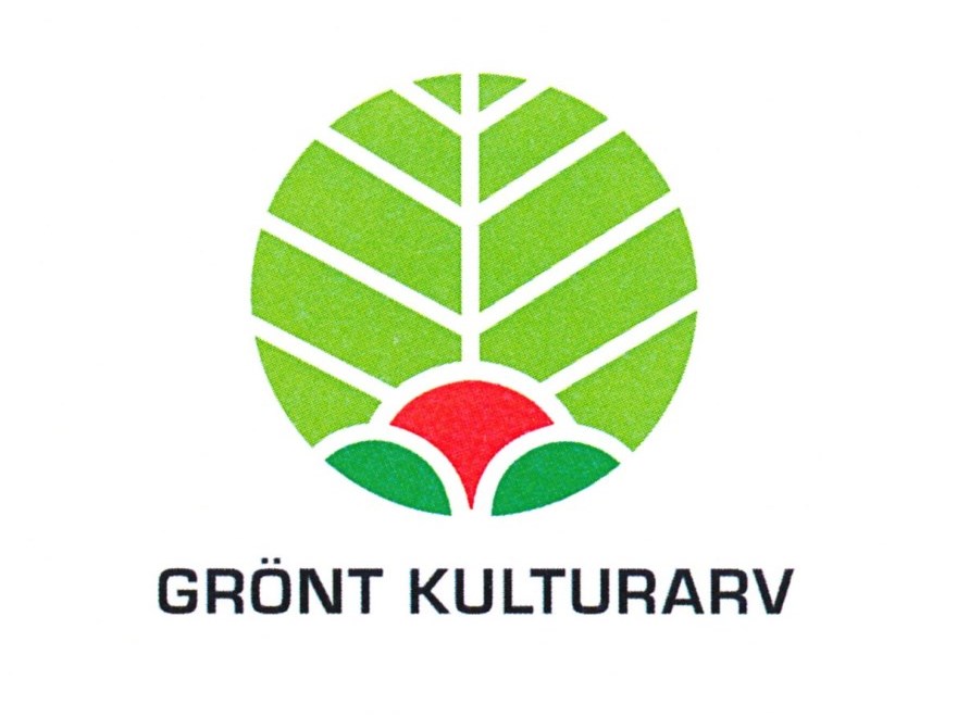 Grönt kulturarvs logotyp. Illustration i grönt, vitt och rött. 