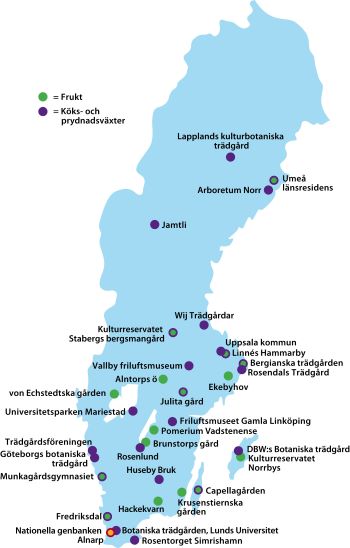 En karta över Sverige där alla klonarkiv är inritade.