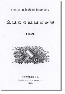 Omslaget på Svenska trädgårdsföreningens årsskrift 1849.